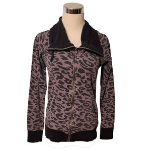 Forever Twentyone Leopard Print Zip Up Gray & Black Sweatshirt Size S